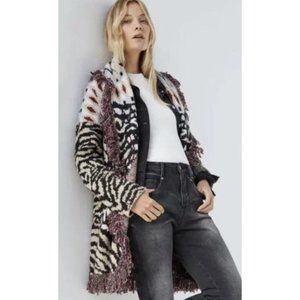 Anthropologie Paloma Fringed Cardigan Animal Print Sweater Sz Small Zebra